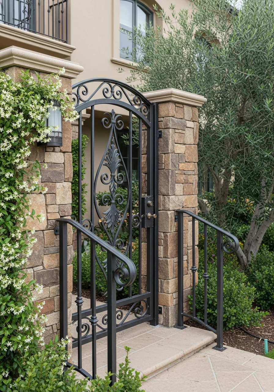 Close-up of a Pacific Palisades property entrance showing quality craftsmanship, mature landscaping, and architectural detail.